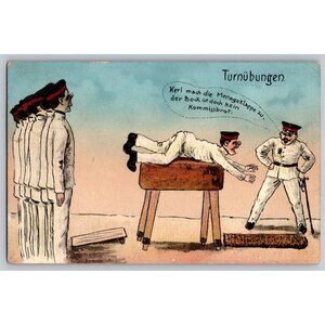 Vintage German Postcard 1912 Gymnastics Humor Comic Illustration #1521